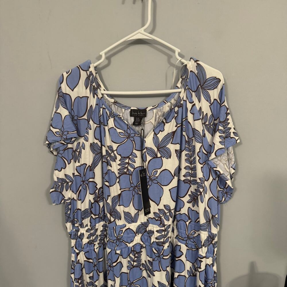 NWT Nicole Miller White Blue Floral Short Sleeve Midi Dress Women's Plus Size 2X - Picture 4 of 11